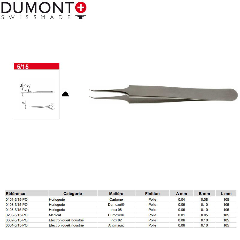 Dumont鑷子0101-5/15-PO