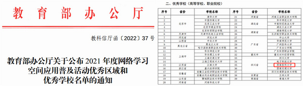 西南医科大学获评教育部2021年网络学习空间应用普及活动优秀学校